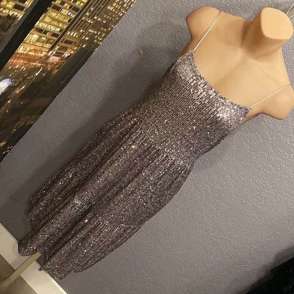 Zara Silver Sequin Spaghetti Strap Midi Dress - Picture 16 of 16